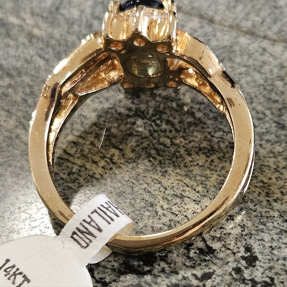 Haviland Gold Ring with Blue Gemstone and Crystal Accents - Picture 8 of 15